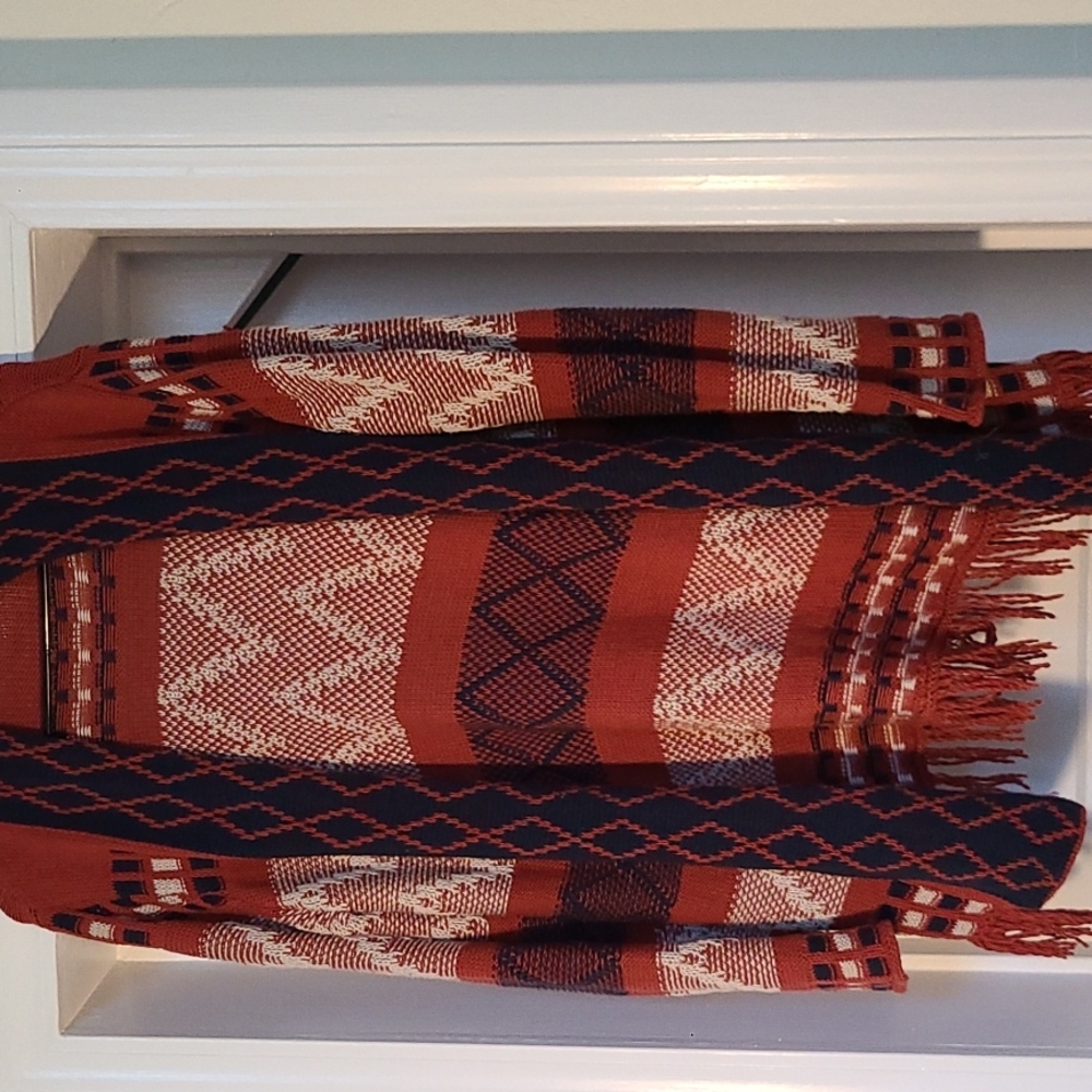 Only large longsleeve fringed tribal cardigan